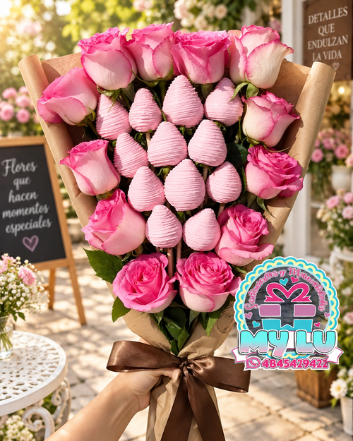 Roses with Chocolate Covered Strawberries