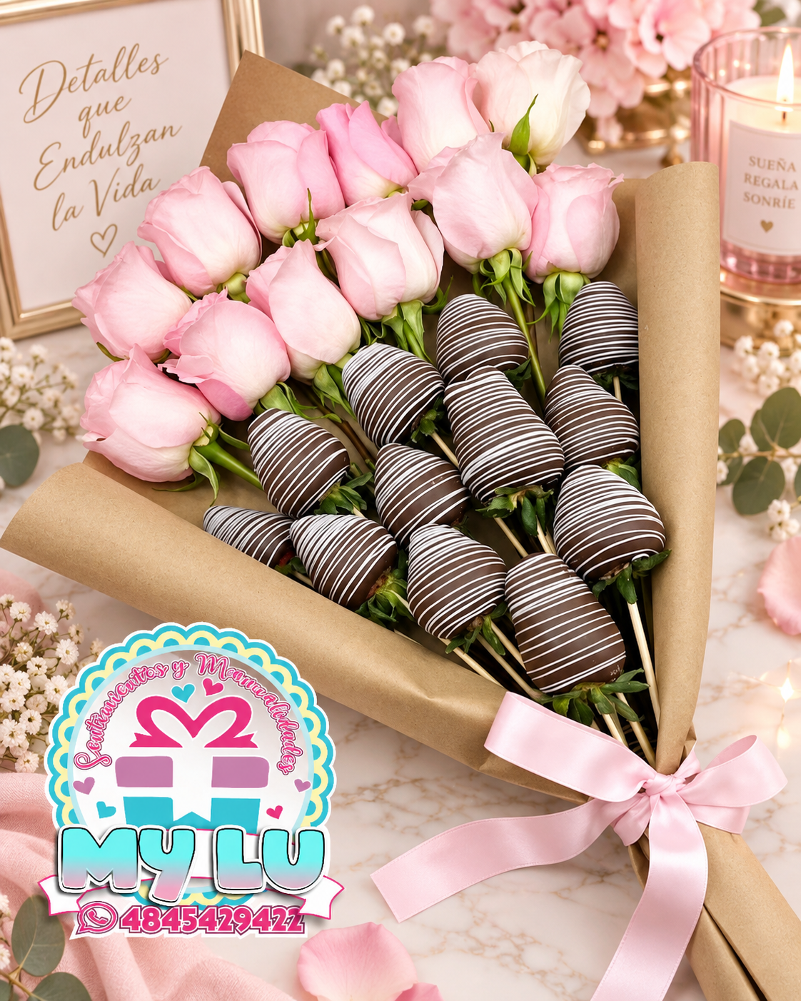 Roses with Chocolate Covered Strawberries