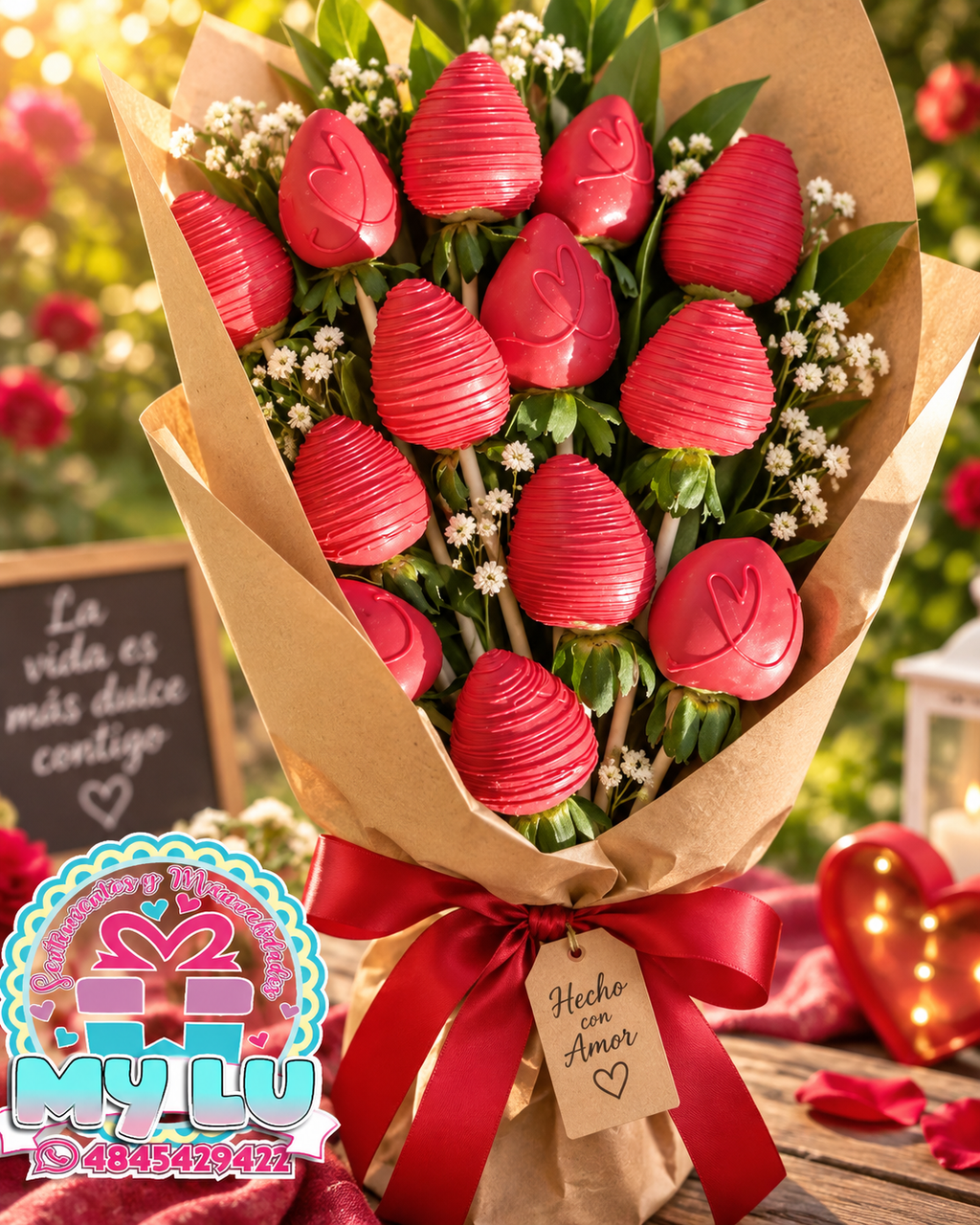 Rosas con fresas cubiertas de chocolate