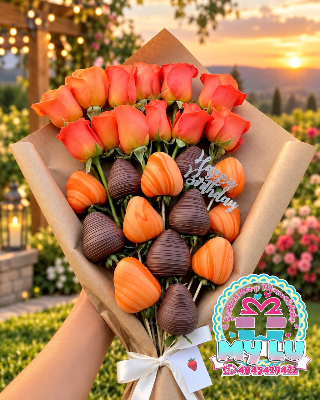 Rosas con fresas cubiertas de chocolate