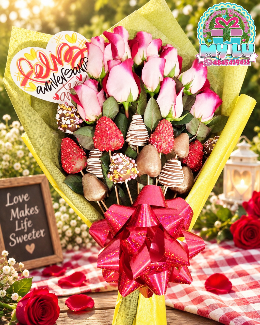 Rosas con fresas cubiertas de chocolate