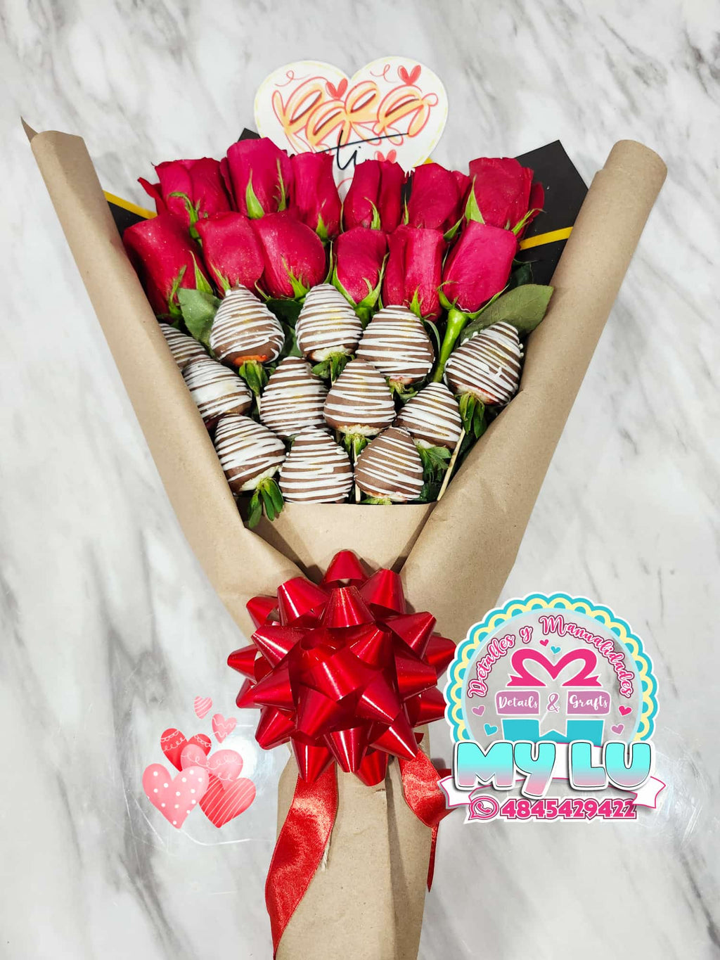 Roses with Chocolate Covered Strawberries