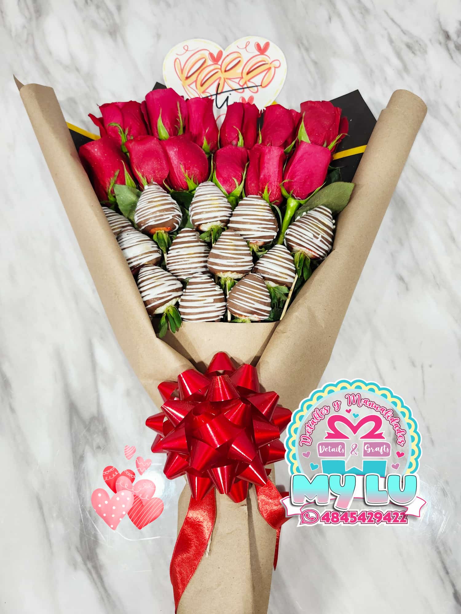 Roses with Chocolate Covered Strawberries