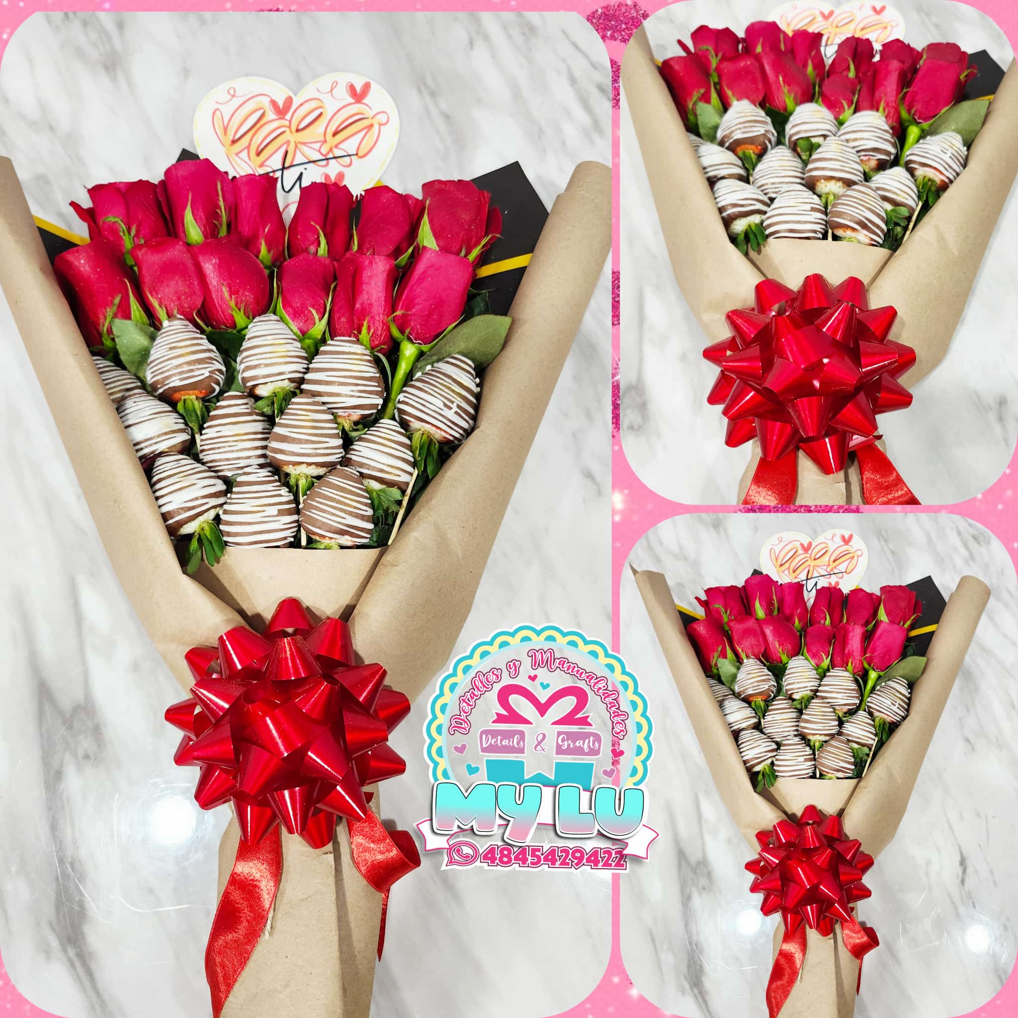 Roses with Chocolate Covered Strawberries