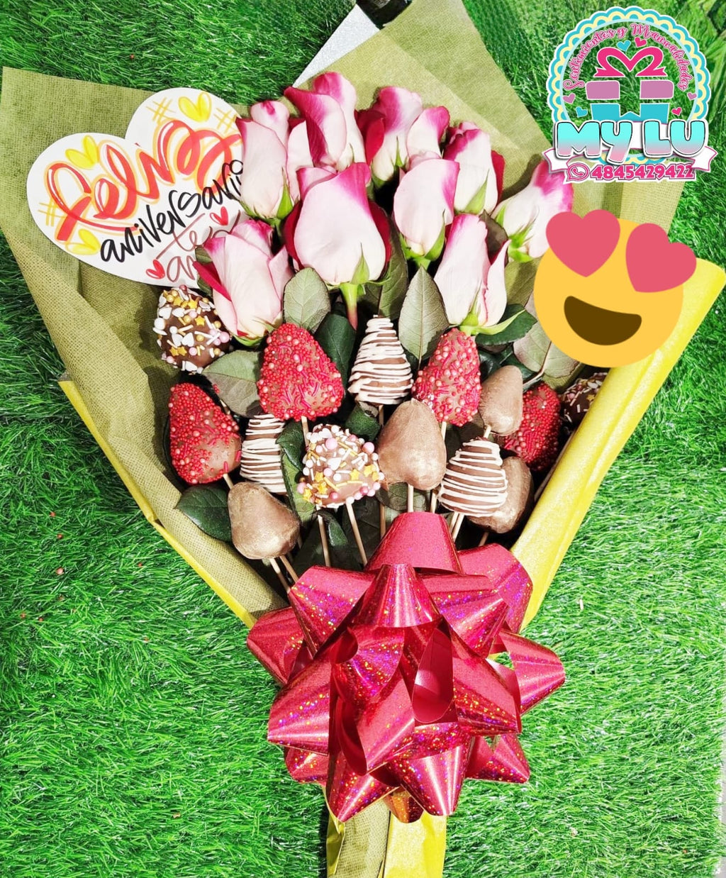 Roses with Chocolate Covered Strawberries